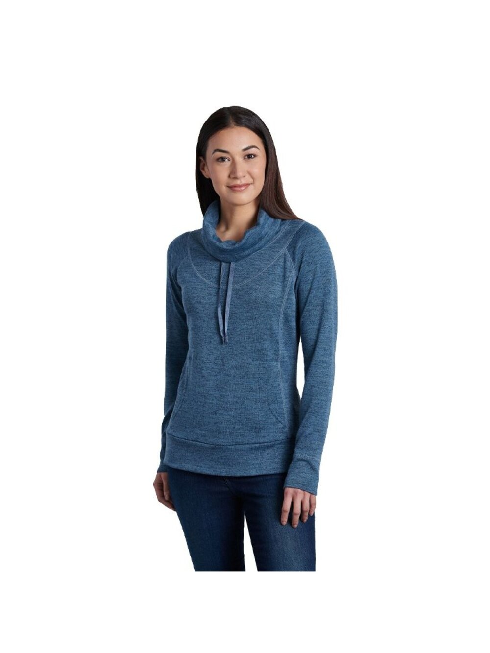 Kuhl Lea Pullover Cowl Neck Heather Teal Blue w Thumbholes Womens Large